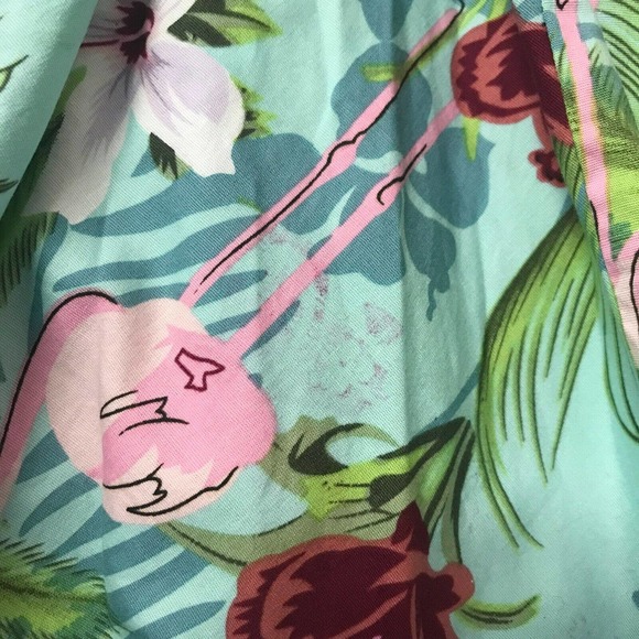 Hell Bunny Vixen Dress Womens XS Flamingo Tropical Fit & Flare V Neck Retro Flaw - Picture 10 of 12
